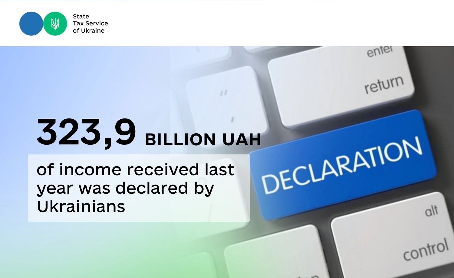 Ukrainians declared 323.9 billion UAH of income received last year